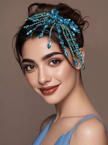 1pc Crystal Flower Hair Comb, Fresh Light Blue Princess Style Side Comb, Suitable For Bride, Wedding, Holiday Gift, Party, Carnival, Casual Wear - Blue - View 2