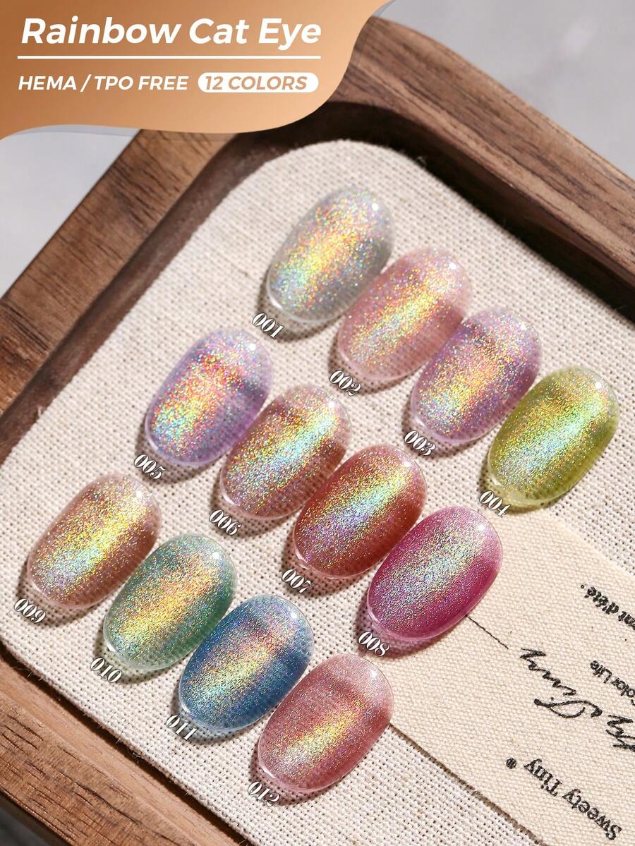 15ml JTING 12-Color Gel Nail Polish, Shimmering Reflective Laser Cat Eye Gel Nail Polish Series With Magnetic Cat Eye Effect, UV Semi-Permanent Nail Polish, Suitable For Home Manicure DIY And Nail Salons - Multicolor - View 1