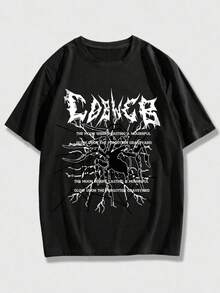 Graphic Tees Women ROMWE MEN Grunge Punk Men Slogan Graphic Tee, School Men's Summer Casual 180g Pure Cotton T-Shirt Patterned Printed Short Sleeved Top T-Shirt - Black - View 1