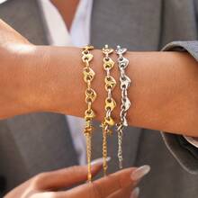 1pc/3pcs 18K Gold-Plated Bracelet, Light Luxury Influenza Heart 304 Stainless Steel Bracelet, Simple And High-End, Ins Style Personalized Jewelry, Holiday Gift/Daily Matching Versatile Design, Suitable For Daily Gatherings And Parties, Giving To Girlfriends And Wives - Multicolor - View 2