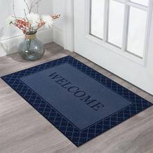 1pc Anti-Slip Entrance Mat, Water Absorbent Welcome Doormat, Minimalist Navy Blue Plaid Border Floor Mat, Low-Pile Washable Front Door Rug, Suitable For Muddy Paws, Entryway And Hallway Porch Terrace, Navy Blue - Navy Blue - View 4