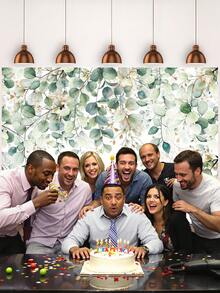 1件绿色桉树叶墙面摄影背景布，水彩春季自然派对横幅，59.1*39.4/82.7*59.1/106.3*70.9英寸新生儿派对生日拍照背景，室内外婚礼装饰用品 - 彩色 - 查看 9