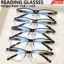 cabecade 5副时尚长方形老花镜，轻巧经典设计，男女通用，舒适阅读体验，度数范围从+1.0到+4.0 - 5pcs - 查看 15