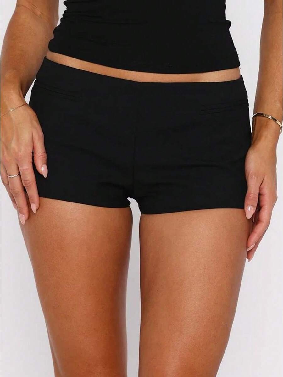 Y2k Low Rise Booty Shorts For Women Micro Mini Fitted Shorts Hot Pants Going Out Bottoms Streetwear Women's Low Rise Booty Shorts Y2k Skinny Micro Mini Shorts Summer Hot Pants - 黑色 - 查看 1