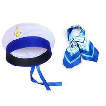 1 Set Gorra de marinero azul y blanca con bufanda, para fiesta de disfraces, actuación en el escenario - Multicolor - Ver 2