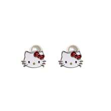 SANRIO 1对三丽鸥可爱卡通趣味Hello Kitty耳环，白色猫咪耳钉，百搭时尚，适合度假和日常佩戴，女孩款 - 白色 - 查看 3