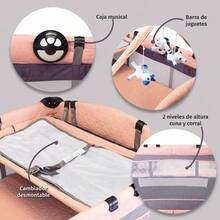 Cuna Corral Bebe Extra Grande Bc003 Cambiador Vibrador - Gris/Rosa - Ver 5