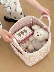 Corduroy Quilted Storage Basket Quilted Fabric Storage Basket With Handles Boho Floral Print Organizer Floral Storage Basket Laundry Basket  Skincare Storage Basket Women Makeup Storage Multi-Functional Storage Basket Cosmetic Organizer Home Decor Living-Room Bedroom Decor Bathroom Decor,Suitable For All Seasons - Multicolor - View 8