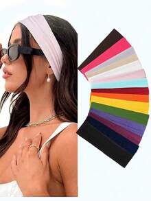 8-Pack Random Style Non-Slip Headbands - Women's Fashion Sports Headbands, Soft Fabric Elastic Headbands, Suitable For Exercise, Yoga, And Running Women's Hair Accessories  Casual    Polyester    None - 混色 - 查看 1