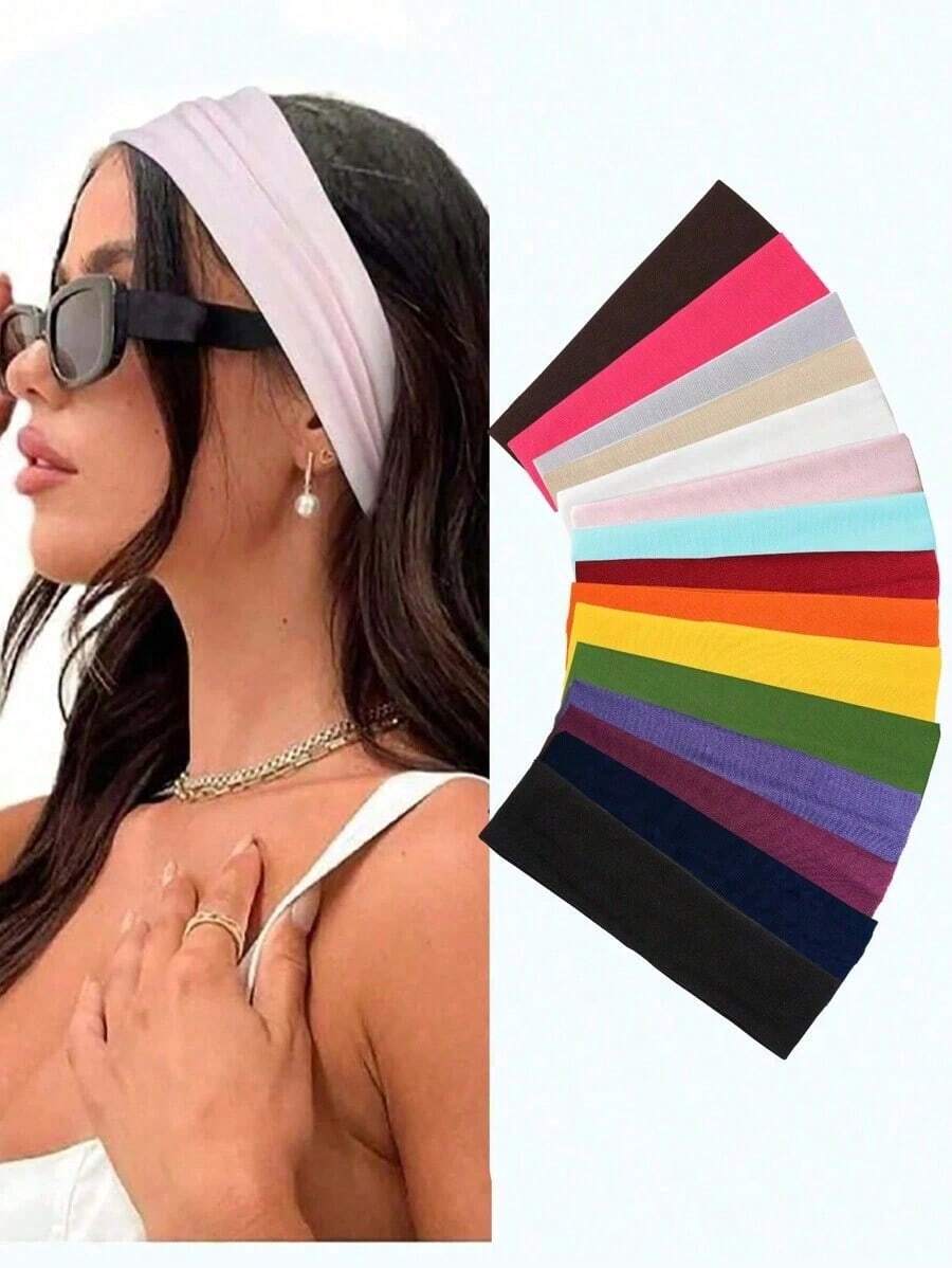 8-Pack Random Style Non-Slip Headbands - Women's Fashion Sports Headbands, Soft Fabric Elastic Headbands, Suitable For Exercise, Yoga, And Running Women's Hair Accessories  Casual    Polyester    None - 混色 - 查看 1