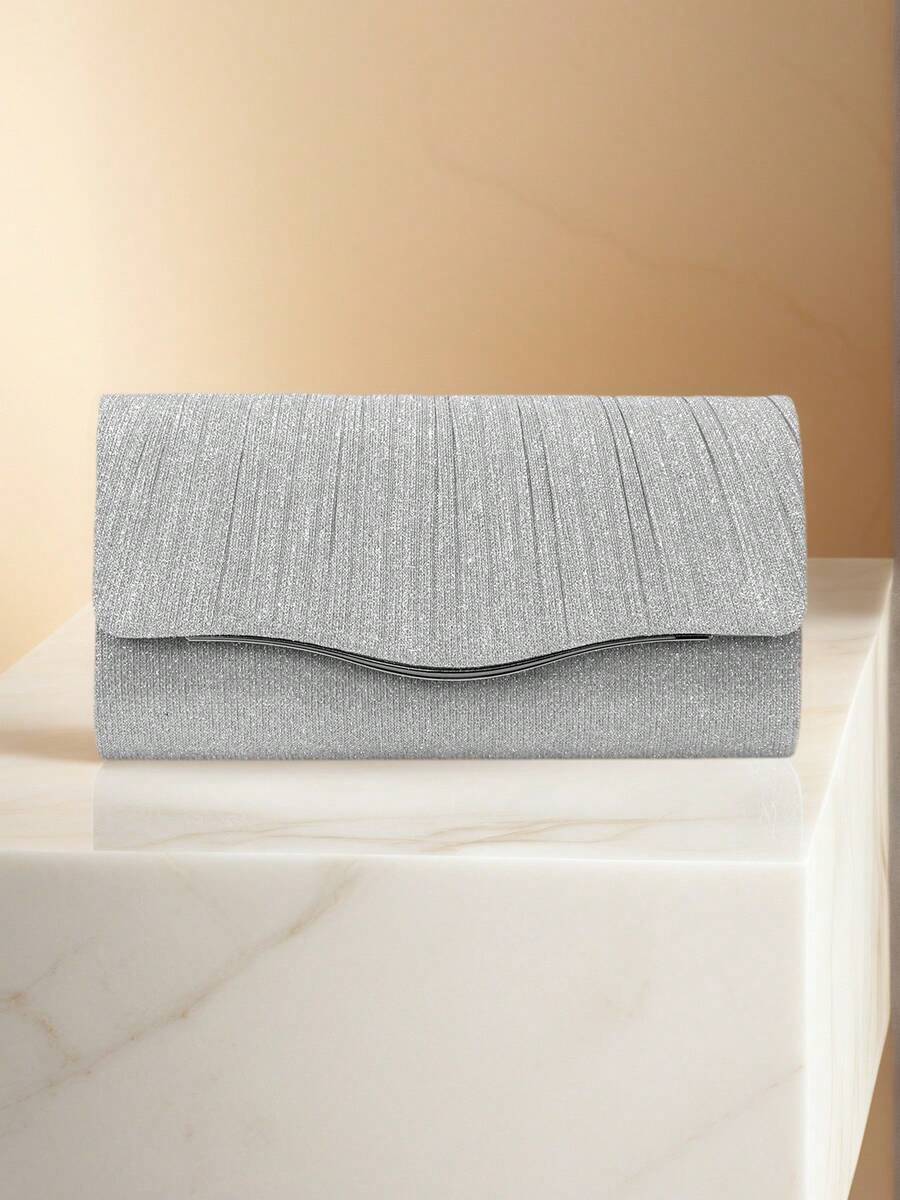 Shiny Evening Clutch Bag, Elegant Fashion Envelope Bag, Ladies Wedding Party Handbag - Silver - View 1