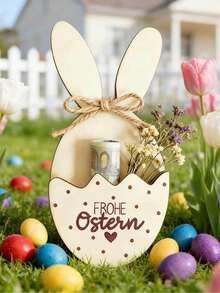 1pc Wooden Easter Bunny Decoration With Pocket For Gifts, Printed With "Happy Easter" Greeting, Suitable As Centerpiece For Easter Dinner Table, Office, Classroom, Party, Indoor/Outdoor Events, Also Great As Easter, Thanksgiving, Mother's Day Gift, Desktop Decor - one-size - View 4
