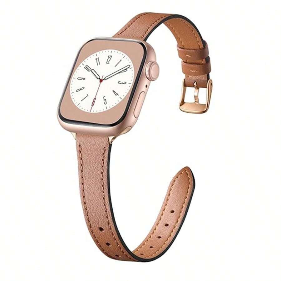 Women's Ultra-Thin Leather Watch Band, Compatible With Apple Watch 40mm 38mm 41mm 42mm 44mm 45mm 46mm, Premium Synthetic Leather Strap, Slim Watch Wristband, Fit For Apple Watch Series 10 9 8 7 6 5 4 3 2 1 SE Ultra, Fashionable & Durable, Versatile - Brown - View 1