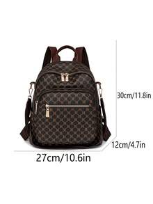 Fashionable Women Backpack, Rhombus Pattern Large Capacity Backpack, Casual Shoulder Bag, Commuter Bag, Student Backpack, Mommy Bag - Brown - View 8