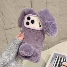 2025 New Plush Cute Cartoon Rabbit Ear Phone Case With Bracket Function, Compatible With Apple 11 12 13 14 15 16 17 Air Pro Max, Galaxy S23 S24 S25 S26 Plus Ultra, A14 A15 A16 A17 A05S A35 A26 A36 A56 A54 A55 A56 4G/5G, Shockproof Soft TPU Protective Cover - Mauve Purple - View 5