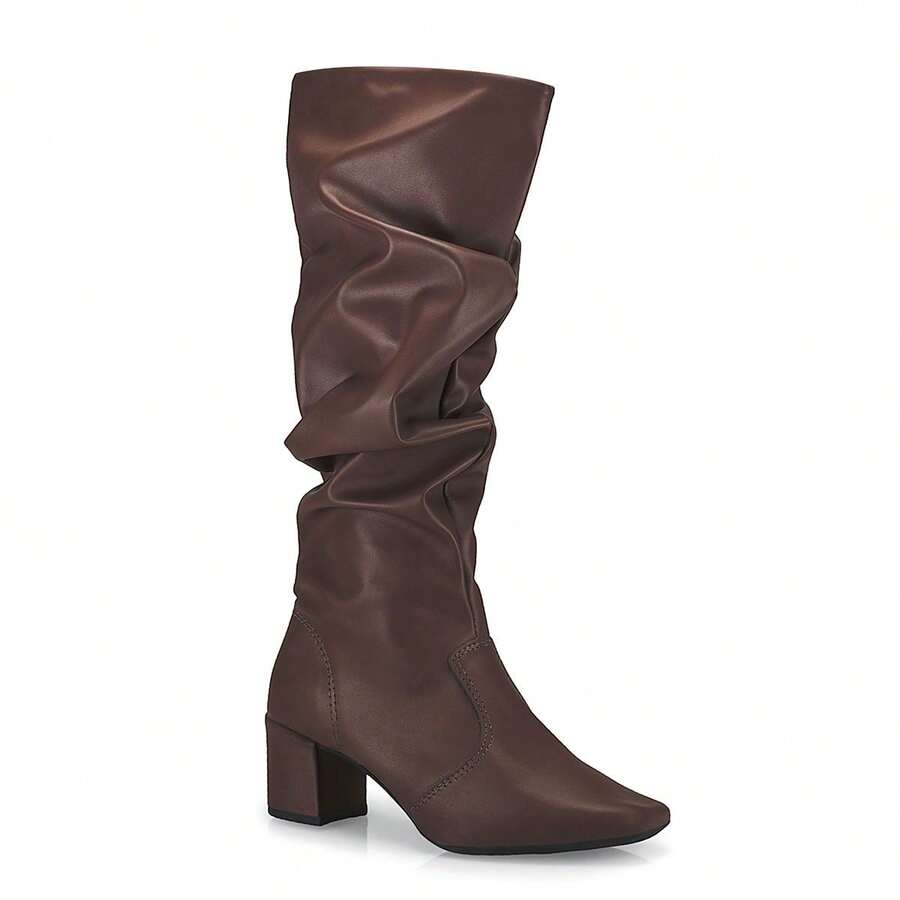 Loris Shoes Oficial Women's Wrinkled Ankle Boot With Zipper, Square Toe, Low Heel, Comfortable 453 - Cà phê tổng hợp - Xem 1