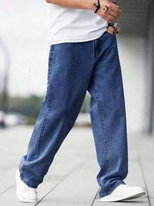 Men's Oversized Street Jeans, Navy Blue - Dark Wash - View 3