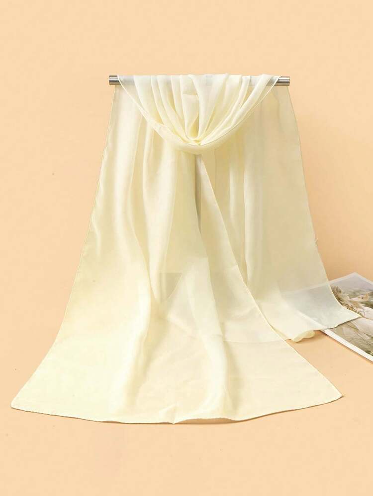 1条春夏新款轻薄雪纺纯色围巾，女士百搭披肩/围巾，透气休闲旅行配饰 - 米色 - 查看 2