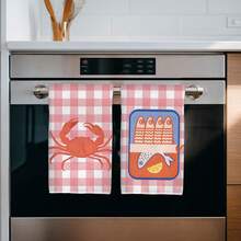 2 paños de cocina con patrones de cuadros rosa, lata de sardinas y cangrejo, toallas de cocina de microfibra súper absorbentes, paños de cocina, regalos perfectos para inauguración de casa y reuniones familiares, paños y toallas de cocina, decoración del hogar para fiestas - Rosa - Ver 5