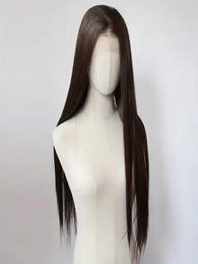 Tóc giả ren phía trước bằng sợi tổng hợp chịu nhiệt mật độ 180% - Dành cho người lớn, kiểu tóc thẳng cơ bản, sợi tổng hợp, vùng ren 13x4 đã được tỉa sẵn, tóc giả dài màu nâu sô cô la chịu nhiệt. - Nhiều màu - Xem 5