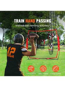8 X 8 Ft Football Trainer Throwing Net, Training Throwing Target Practice Net With 5 Target Pockets, Knotless Net Includes Bow Frame And Portable Carry Case, Improve QB Throwing Accuracy, Red - Red - View 2