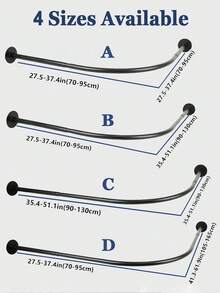 1根可调节不锈钢L型浴帘杆，可伸缩不锈钢L型浴帘轨道，弧形浴帘杆，无需钻孔安装，适用于浴室、浴缸、服装店、浴帘杆，L型黑色、不锈钢、白色浴帘杆，不锈钢转角浴帘杆，适用于浴室、浴缸、服装店、私人空间 - 彩色 - 查看 1