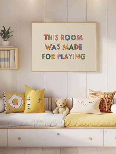 1pc Canvas Wall Art - Baby Goods, "This Room Is For Playing" Children's Playroom Poster, Colorful Alphabet Decorative Painting - Framed Nursery Wall Art Perfectly Suited For Playroom Decor Nursery Decor, Childcare Room Decor, Preschool Decor Boy's Room Decor Girl's Bedroom Decor Children's Room Decor
