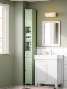 SoBuy Meuble Salle de Bain Colonne Salle de Bain 180cm Armoire de Rangement étroite 20x20cm avec étagères Réglables et Tiroir - Colonne Gain de Place pour WC, Lavabo, Buanderie BZR34-II-GR - Vert - Voir 3