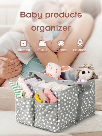 1Pc Star Print Diaper Caddy Organizer, Foldable Stylish Nursery Storage Basket, Diaper Storage Backet, Suitable For Baby Shower Gift, Travel Essentials, Newborn Necessities