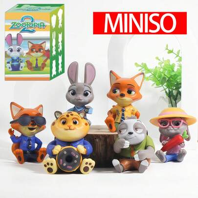  MINISO 2 Blind Box Collectible Figurine Series - Cute Animal Collectible Figurine Set, Judy Hopps & Nick Wilde 3D Cartoon Desk Decor, Refined Surprise Gift For Fans, Suitable For Birthday, Christmas, Easter, Valentine's Day, Halloween, New Year, Anniversary, Thanksgiving, Christmas Stocking Stuffer