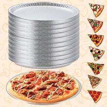 25 Pack 12 Inch Disposable Aluminium Foil Serving Trays, Round Flat Foil Pizza Pans, Serving Platters For Parties, Disposable Tin Plates For Vegetable, Fruit, Slices Of Cake, Cookies - Silver - View 5