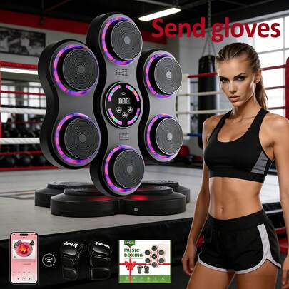 Intelligent Music Boxing Trainer With Gloves - Wall-Mounted Fitness Equipment For Home, Gym & Indoor Use, Pink/Black, 100 Music Boxing Reflex Training Modes, Perfect Gift For Fitness Enthusiasts