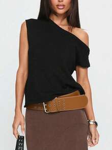 优雅时尚百搭无袖针织女式背心，肩带设计，春夏新品，夏季上衣，夏季穿搭 - 黑色 - 查看 4