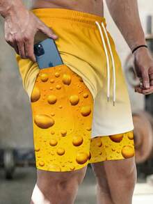 Men's Casual Vacation Beach Double-Layer Shorts, Inner Layer With Pockets - Multicolor - View 1