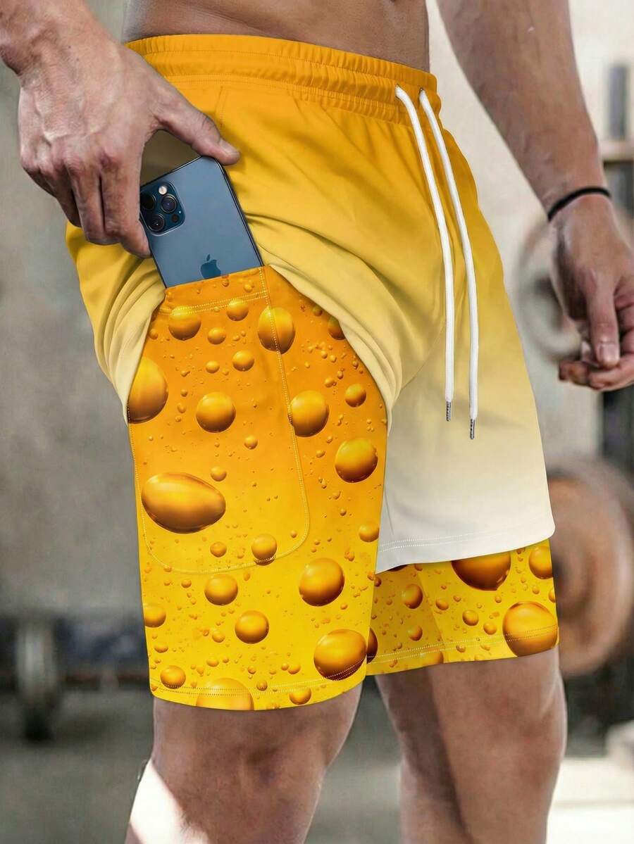 Men's Casual Vacation Beach Double-Layer Shorts, Inner Layer With Pockets - Multicolor - View 1