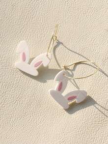1 Pair Cute Acrylic Rabbit Ear Pendant Earrings, Celebration Gift For Women, Easter Holiday Party - White - View 2