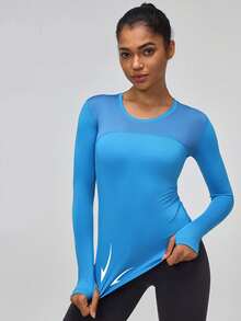 Womens Top Yoga Athletic Shirt Breathable for Sports Running Slim Fit - Azul - Ver 3