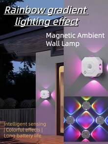 1pc ABS Material, USB Rechargeable (Built-In 3.7V-400mAh Battery), Motion Sensor RGB 7-Color Gradient 4-Head Wall Washer Light, With 3-Level Adjustable Switch, Available In 1pc/2pcs/4pcs Set, Suitable For Bedside, Backdrop, Living Room, Bedroom, Holiday Party Decoration - one-size - View 2
