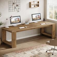 2 Person Desk, 86.6 Inches Extra Long Desk, Double Computer Writing Table, All Wood Large Desks Workstation For Home Office, Natural Oak - 天然橡木 - 查看 11