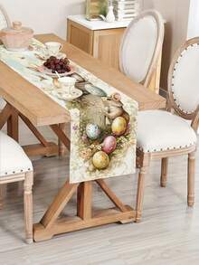 Stampa piatta 2D, con disegni del coniglietto di Pasqua e delle uova, caratterizzati da colori morbidi e caldi, che portano la vitalità della primavera e la gioia festiva nella casa. - Giallo Senape - Visualizzare 5