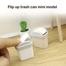 1:12 Scale Mini Dollhouse Trash Can- Realistic Flip Lid, Mini Dollhouse Furniture, Suitable For Dollhouse Scenery, Desktop Decoration- Compatible With Dollhouse Models And Collectors-(1:12 Scale) - 灰白雙色翻蓋垃圾桶 - 查看 4