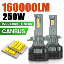HYNBYZJ 2个装 H7 H4 LED 汽车大灯 250W CANBUS 灯泡 H1 H9 H11 HB3 9005 HB4 9006 灯管，三根铜管，适用于 12V 汽车 - A - 查看 2