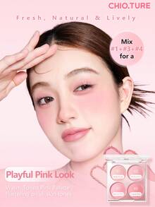 CHIOTURE Palet Perona Pipi 4 Warna, Perona Pipi, Highlighter, dan Kontur, Mencerahkan Wajah Secara Alami, Menyorot dan Memberi Bayangan, Serbaguna untuk Riasan Ringan Sehari-hari - Palet Warna Merah Muda yang Ceria - View 6