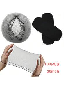 20 piezas/Paquete Redecillas de cabello elásticas e invisibles de color negro, de 20 pulgadas, adecuadas para el servicio de alimentos, moños de ballet, dormir, mujeres y pelucas (Negro) - Negro - Ver 10