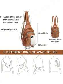 This Bohemian Vintage PU Leather Chest Bag Features An Adjustable Shoulder Strap, Allowing It To Be Worn As A Backpack Or Crossbody. The Bag Body Is Made With Leather Embossing, And Has Multiple Pockets For Storing Items Like Phones And Cosmetics. It Is Very Suitable For Travel, Outdoor Activities, And Day Trips. - màu nâu - Xem 3