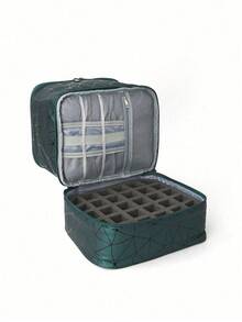 指甲油化妆包、化妆包、洗漱包、化妆品收纳包、化妆工具收纳包、大容量、多功能、便携、耐用、旅行、宿舍、PU皮革、时尚女士礼物、送给妈妈的礼物、宿舍必备化妆品收纳包 - 墨綠色 - 查看 5