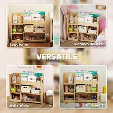 aosom AIYAPLAY Toy Storage Shelf For Children Ages 3-8 With Open Shelves And Compartments, Children's Furniture In MDF, 92x29x79 Cm, Wood Color - Apricot - View 5