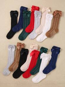 8/1 Pair Baby Girls Over-The-Knee Socks, Decorated With Bow, Princess Style Mid-Calf Socks, Lace Trim Design Won't Constrict Feet, Cute Girls Socks. Multi-Color Combination Set Including Red, White, Black, Pink And Gray, Suitable For 0-36 Months Baby Girls, Mesh Breathable, Suitable For All Seasons - Multicolor - View 16