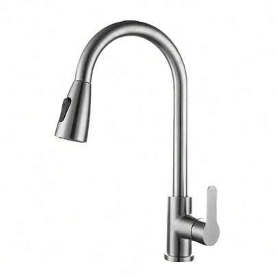 Kitchen Tap, 2 Modes 360°Swivel Spout Kitchen Sink Mixer Tap, Single Handle Stainless Steel Tap, For Single Hole Sink And Kitchen, Black And Silvery, Christmas Gifts
