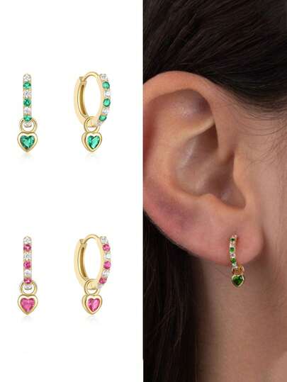 Elegantes pendientes de joyería pequeños con forma de corazón de cristal de circonita cúbica brillante para mujeres